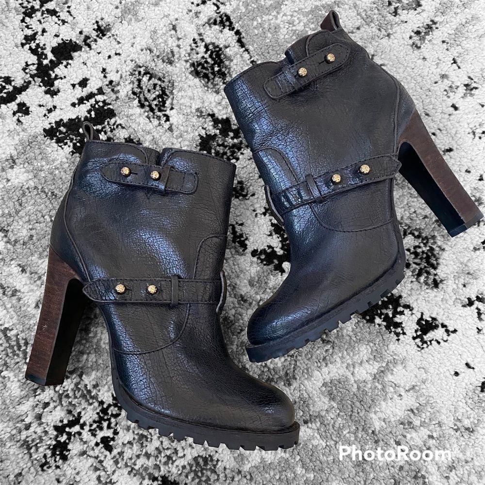 Tory Burch Landers Moto Leather Black Ankle Boots Bootie